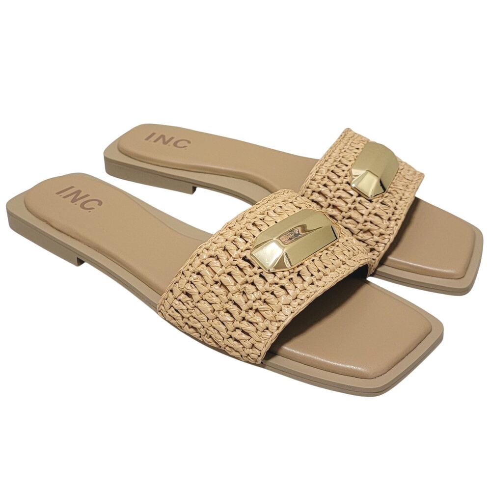 INC INTL Concepts Women Paramita Flat Slide Sandals Size US 9M Natural Raffia